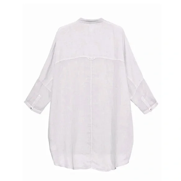 120% LINO Oversized Long 3/4 Sleeve Linen Button Down Lagenlook Top M - Picture 2 of 11